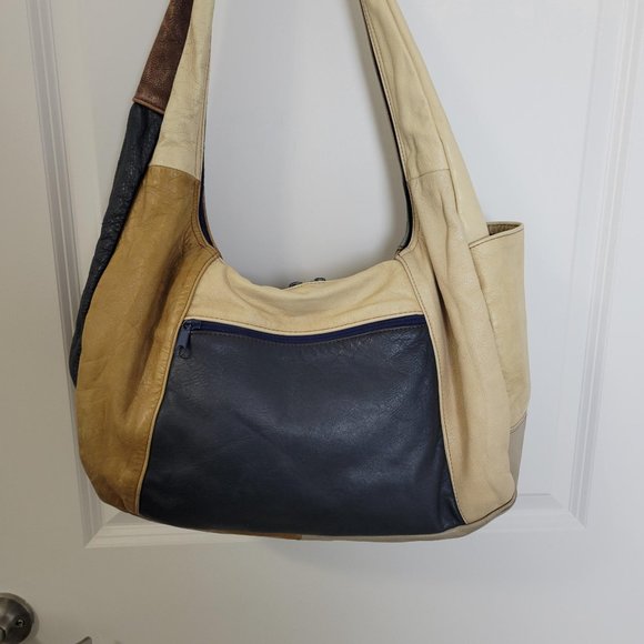 VTG Hobo Shoulder Bag Purse Multicolor Leather Color Block Hand Made In MEXICO - Picture 3 of 10